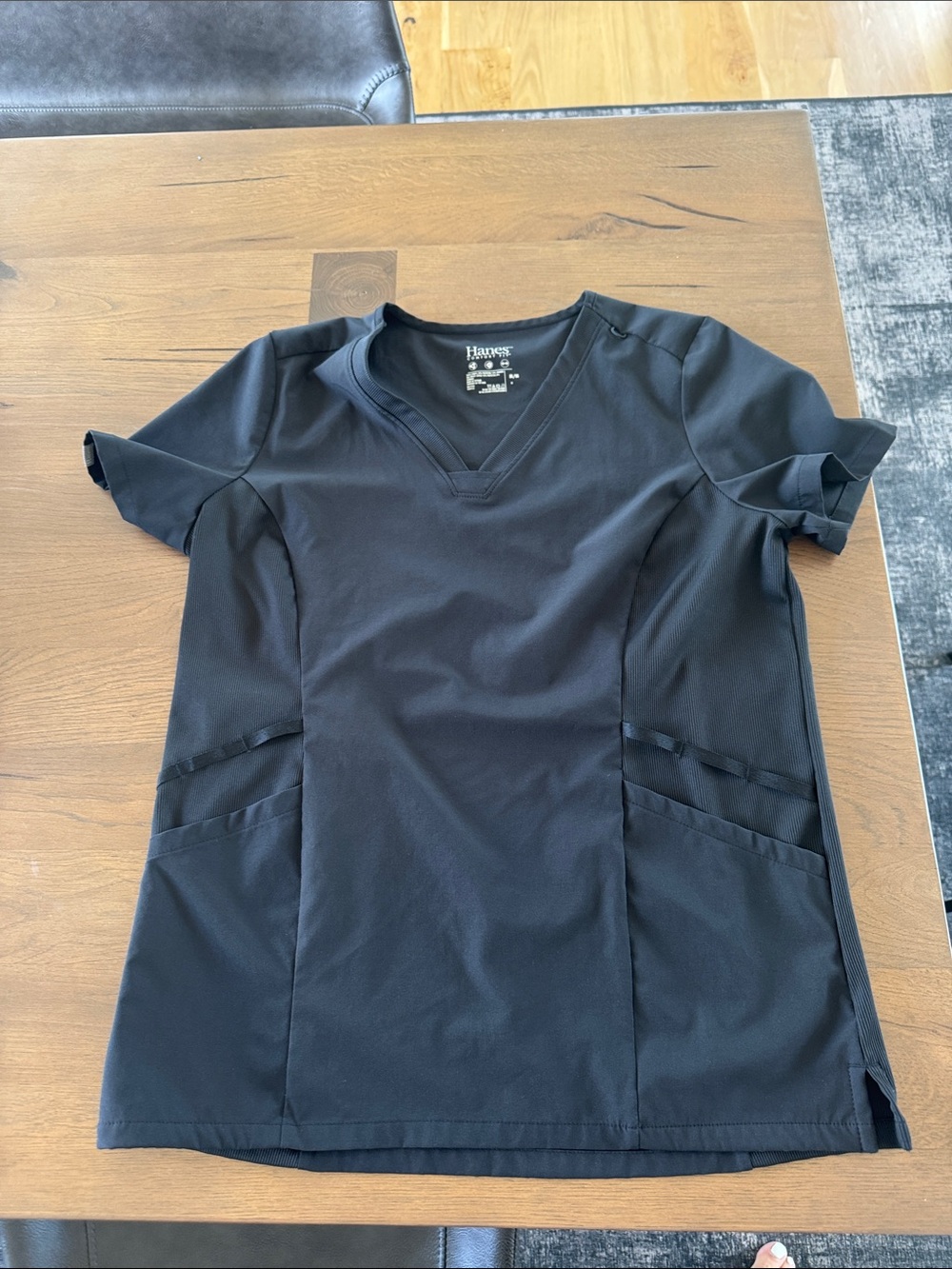 Hanes Black V-Neck Medical Scrub Top